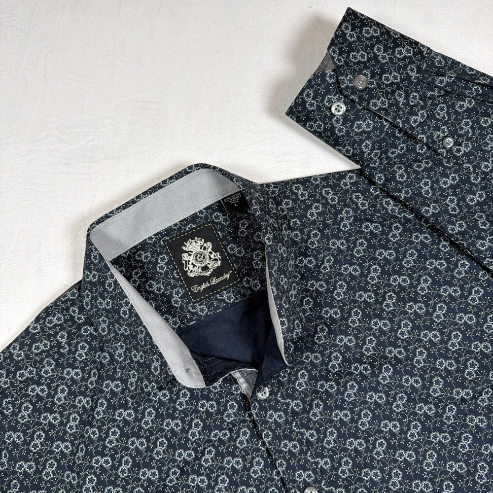 English Laundry Floral Button Up Shirt Men's Large Stretch Dark Luxury Style
